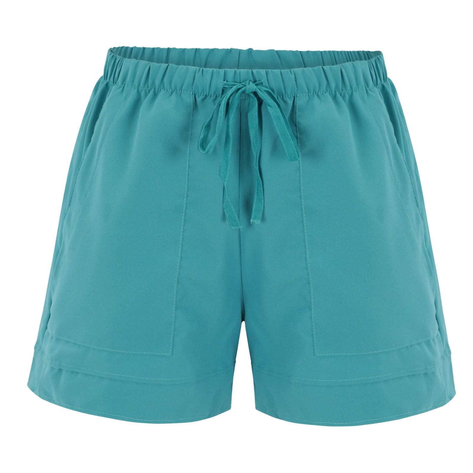 thumbnail image 4 of Pantalones cortos cómodos con cordón y cintura elástica para mujer - Pantalones holgados de color liso con bolsillos - Ropa informal de verano de poliéster, 4 of 8